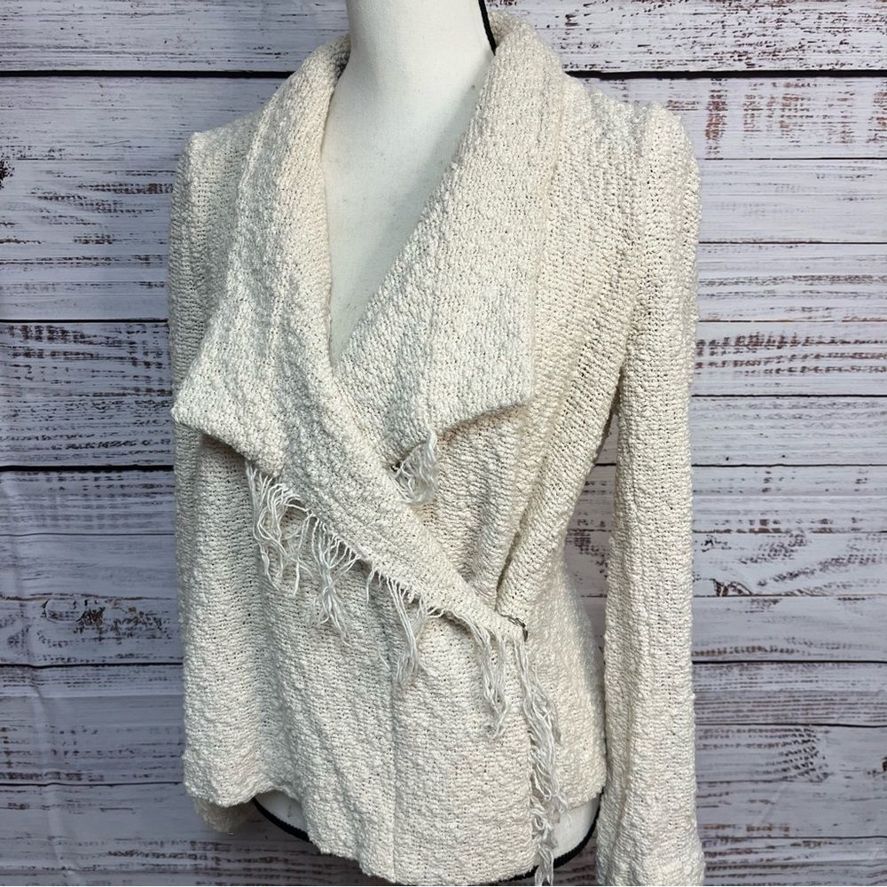 IRO Women’s Mira Wrap Jacket Blazer Cream Fringe Bouclé Designer EU 40 US 8